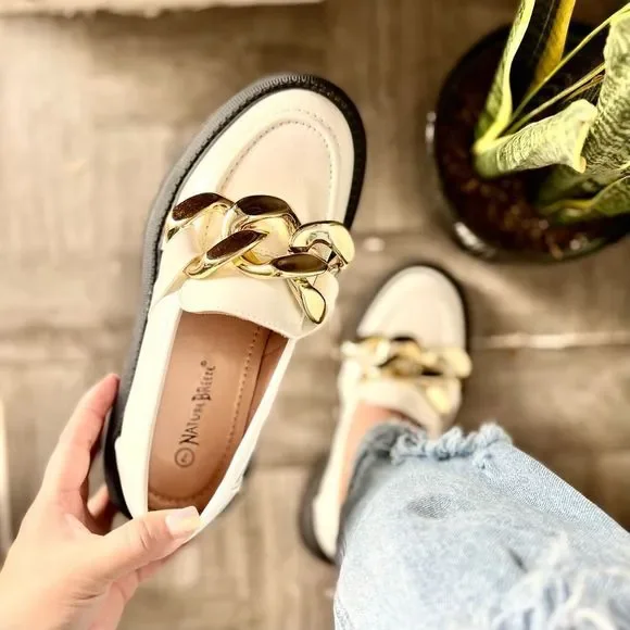 White Chain Strap Platform Loafers - Picture 8 of 11